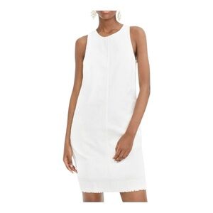 J. Crew White Cotton Frayed Hem Sleeveless Denim Dress. Size 12.